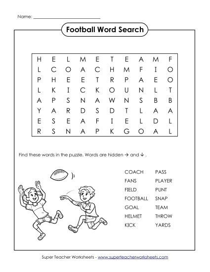 Basic (Grades K-3) - Football (Easy) (Printable PDF Worksheet)