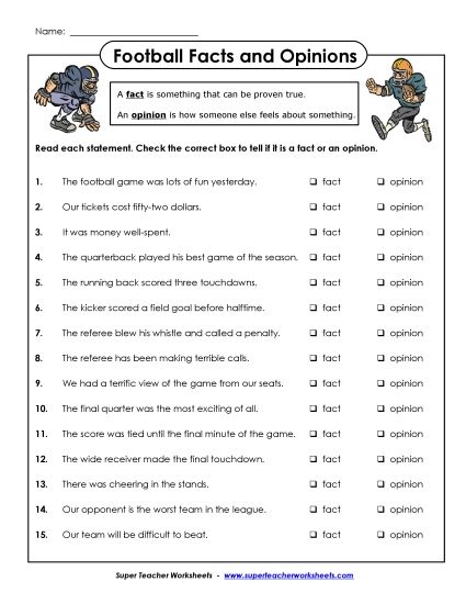 Football Fact-Opinion (Printable PDF Worksheet)