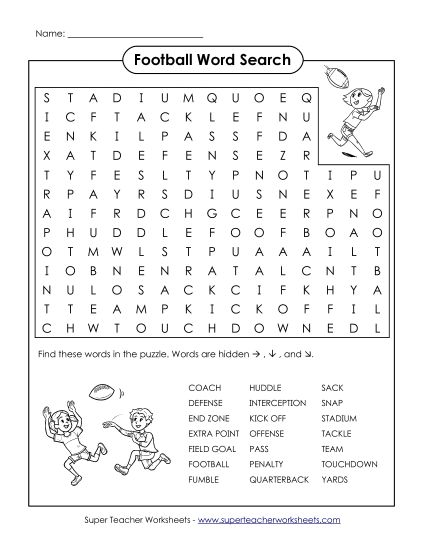 Intermediate (Grades 3-6) - Football (Intermediate) (Printable PDF Worksheet)