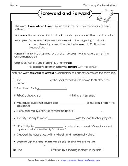 Foreword and Forward (Printable PDF Worksheet)