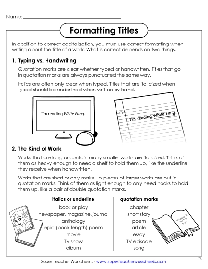 Quotation Marks for Titles - Formatting Titles Anchor Chart (Printable PDF Worksheet)