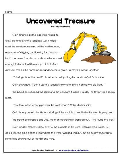 Fiction Stories - Fossil Treasure (Printable PDF Worksheet)