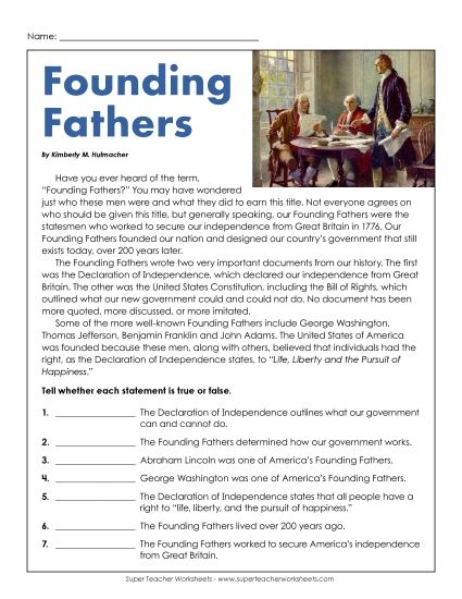 Articles - Founding Fathers (Short Passage) (Printable PDF Worksheet)