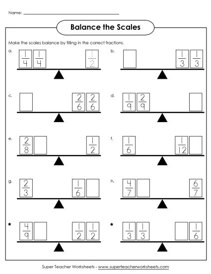 Equivalent Fractions - Fraction Balance Scales Activity (Printable PDF Worksheet)