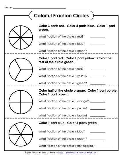 Basic Fraction Worksheets - Fraction Introduction (Printable PDF Worksheet)