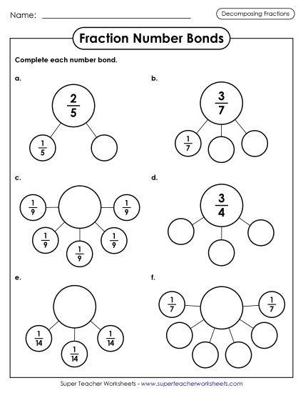 Fraction Number Bonds - Fraction Number Bonds (Printable PDF Worksheet)