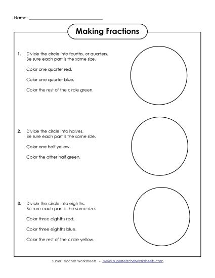 Basic Fraction Worksheets - Fraction of Circles (Printable PDF Worksheet)