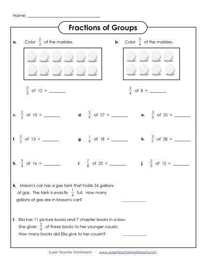 Fractions of Sets All Fractions (Advanced Level) - Fraction of Groups (Advanced) (Printable PDF Worksheet)