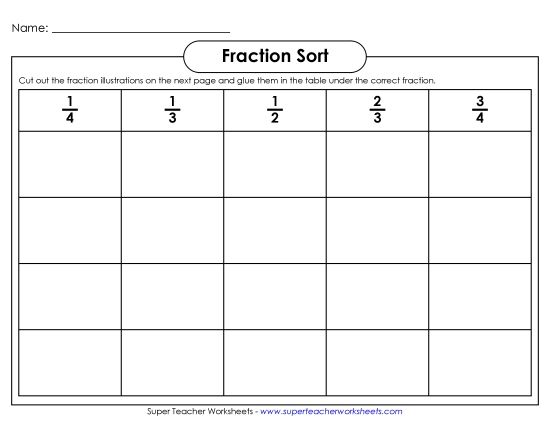 Fraction Cut & Glue - Fraction Sort, Cut, and Paste (Printable PDF Worksheet)