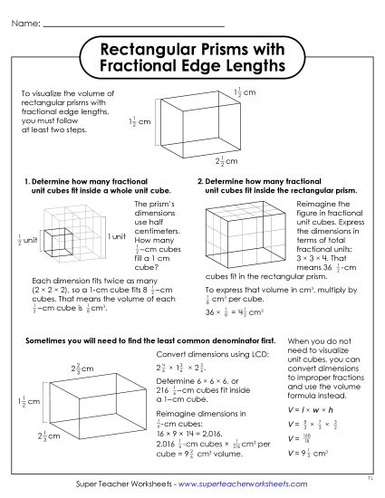 Volume of Rectangular Prisms (Advanced: Decimals and Fractions) - Fractional Edge Length Volume (Unit Cubes)  Anchor Chart (Printable PDF Worksheet)