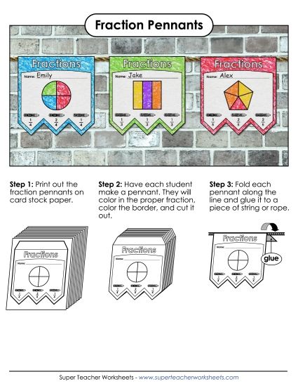 Math Pennants - Fractions: Basic Worksheet (Printable PDF Worksheet)