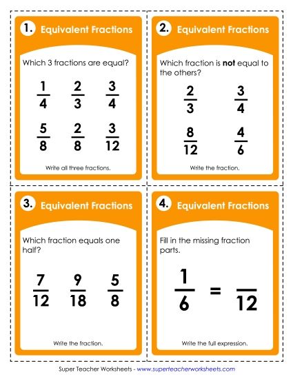 Fractions, Mixed Numbers, and Decimals - Fractions: Equivalent (Printable PDF Worksheet)