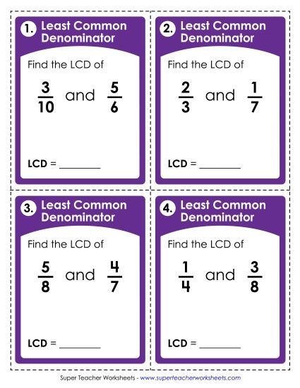 Fractions, Mixed Numbers, and Decimals - Fractions: Least Common Denominator (Printable PDF Worksheet)