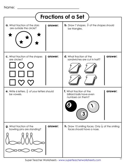Fraction of a Group Worksheets - Fractions of a Set Worksheet (Printable PDF Worksheet)