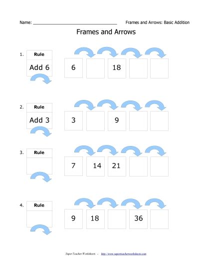 Frames and Arrows Worksheet (Basic Addition) (Printable PDF Worksheet)