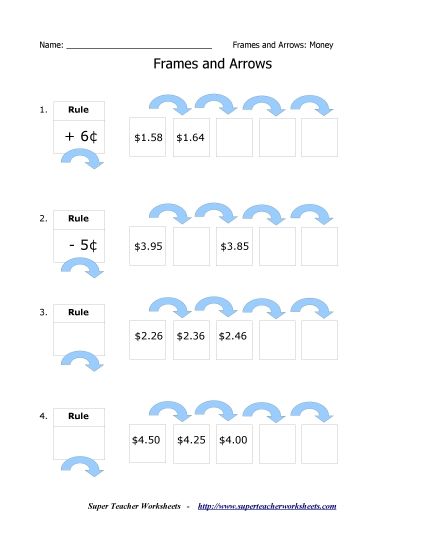 Frames and Arrows Worksheet (Money) (Printable PDF Worksheet)