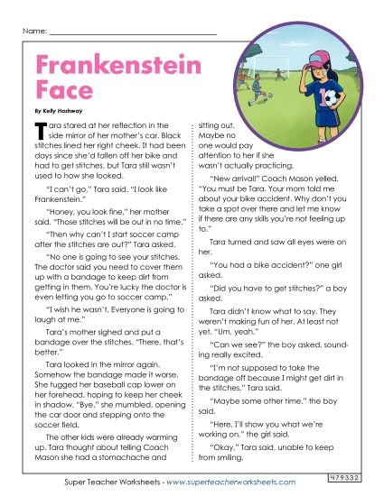Fiction Stories - Frankenstein Face (Fiction) (Printable PDF Worksheet)