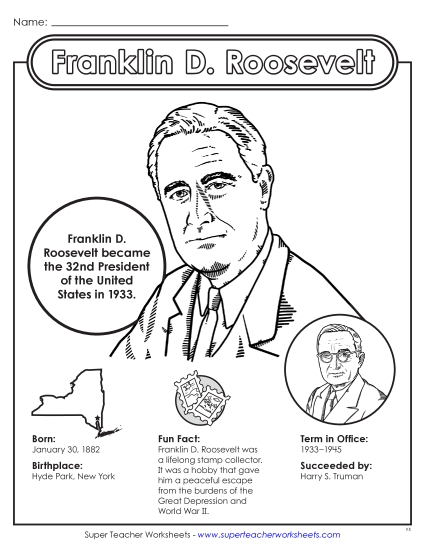 President Fact Sheets - Franklin D. Roosevelt Fact Sheet (Printable PDF Worksheet)