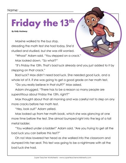 Fiction Stories - Friday the 13th (Fiction) (Printable PDF Worksheet)