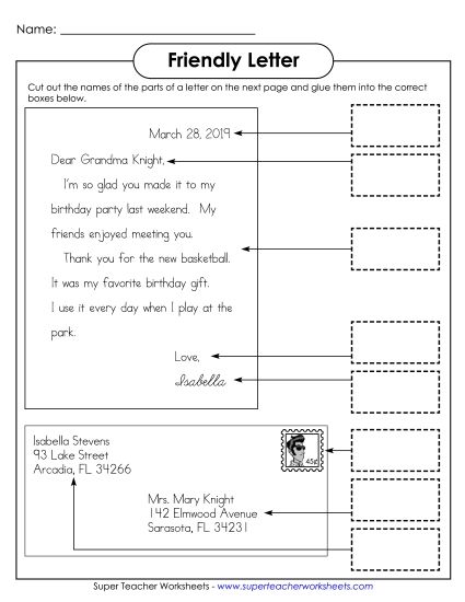 Letter-Writing Worksheets - Friendly Letter: Cut & Glue (Printable PDF Worksheet)