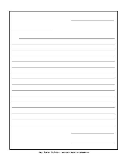 Printable Standard Writing Paper - Friendly Letter Paper (No Prompts) (Printable PDF Worksheet)