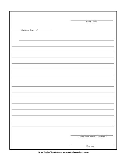 Printable Standard Writing Paper - Friendly Letter Paper (with Prompts) (Printable PDF Worksheet)