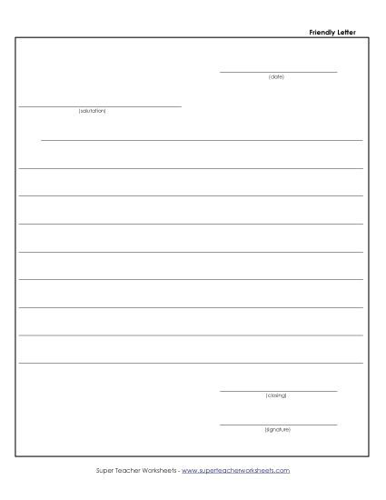 Letter Templates - Friendly Letter Template #1 (Includes Prompts) (Printable PDF Worksheet)