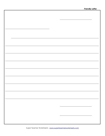 Letter Templates - Friendly Letter Template #3 (No Prompts) (Printable PDF Worksheet)