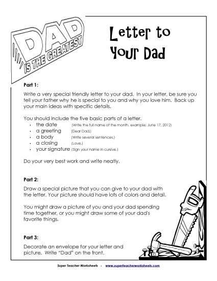 Projects - Friendly Letter To Your Dad (Printable PDF Worksheet)