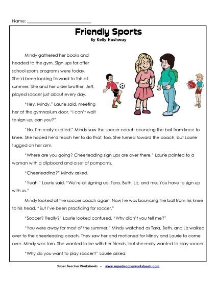 Fiction Stories - Friendly Sports (Printable PDF Worksheet)