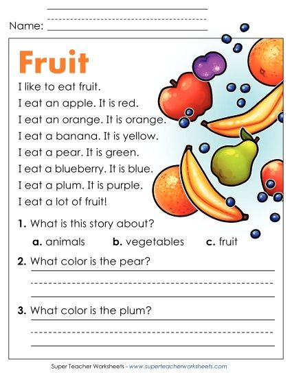 Reading Comprehension and  Additional ELA Skills - Fruit (Printable PDF Worksheet)