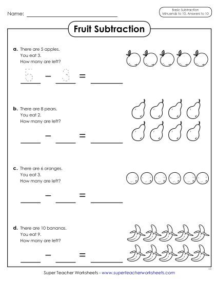 Concept Worksheets - Fruit Subtraction (Printable PDF Worksheet)