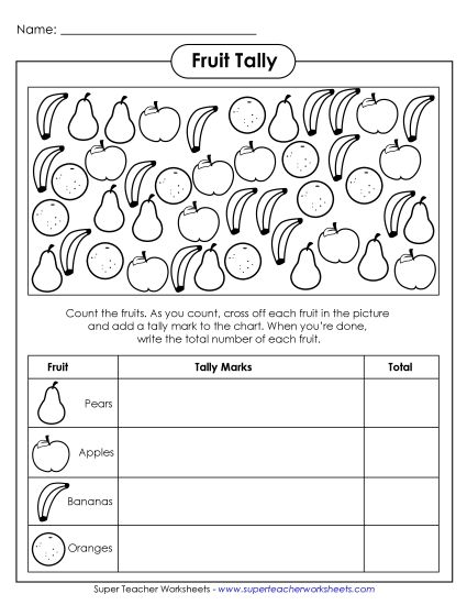 Counting Tallies - Fruit Tally (Printable PDF Worksheet)