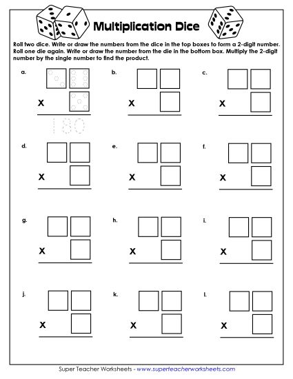Task Cards and Games - Fun Multiplication Dice Game  (Printable PDF Worksheet)