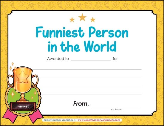 Kids Create Their Own Awards - Funniest Person in the World (Printable PDF Worksheet)