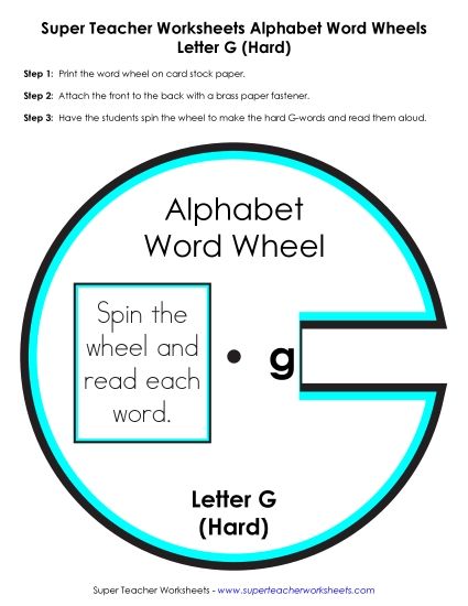 Beginning Consonants Word Wheels - G - Word Wheel (Hard G Sound) (Printable PDF Worksheet)