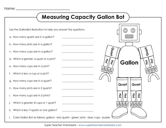 Gallon Bot with Questions (Printable PDF Worksheet)