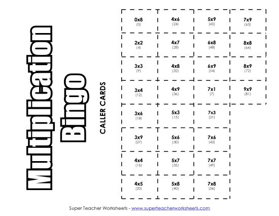 Worksheets and Games - Game: Multiplication Bingo (Printable PDF Worksheet)