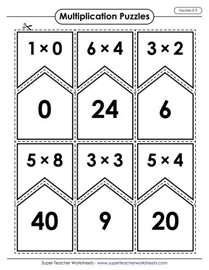 Worksheets and Games - Game: Multiplication Puzzle Match: 0-10 (Printable PDF Worksheet)