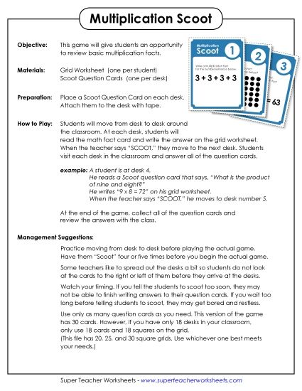 Worksheets and Games - Game: Multiplication Scoot! (Printable PDF Worksheet)