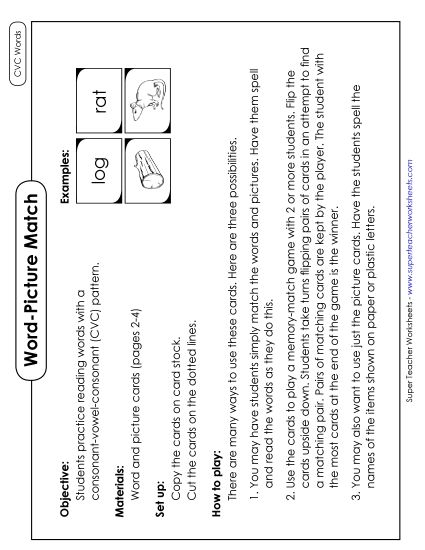 Games - Game: Word-Picture Cards (CVC) (Printable PDF Worksheet)