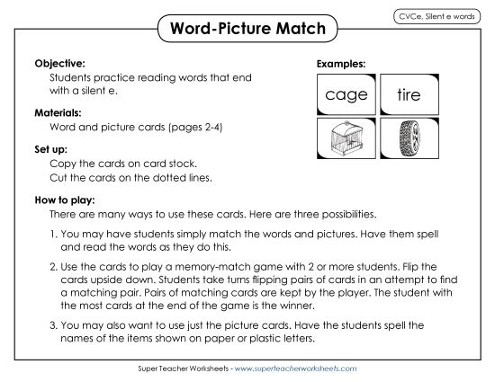 Learning Center / Game - Game: Word-Picture Match (Printable PDF Worksheet)