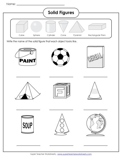 Identifying Shapes - Geometric Solids (Printable PDF Worksheet)