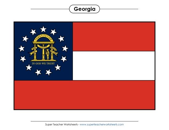 Flags & Seals - Georgia State Flag (Full-Color Version) (Printable PDF Worksheet)