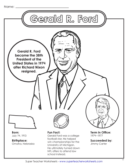 President Fact Sheets - Gerald Ford Fact Sheet (Printable PDF Worksheet)