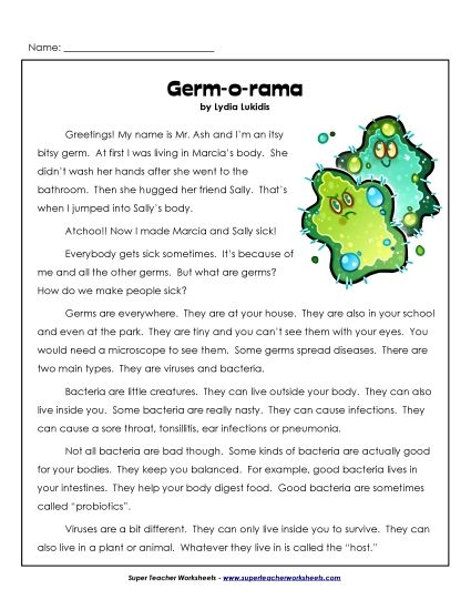 Nonfiction Articles - Germ-o-Rama (Printable PDF Worksheet)