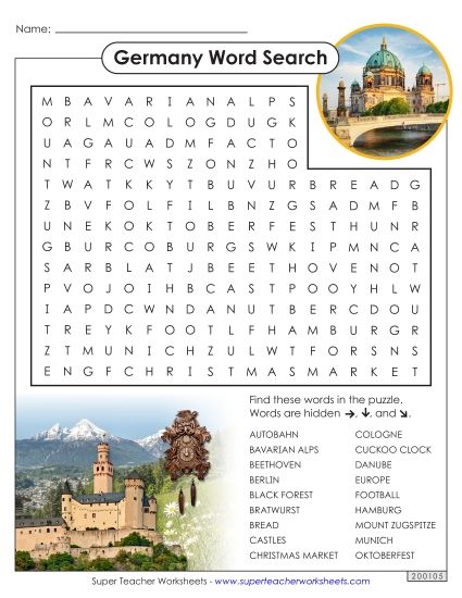 Puzzles - Germany Word Search (Printable PDF Worksheet)