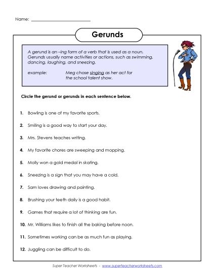 Gerunds - Gerunds (Printable PDF Worksheet)