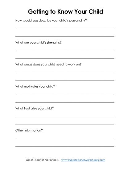Open House Tools - Getting to Know Your Child (Version 2)  (Printable PDF Worksheet)