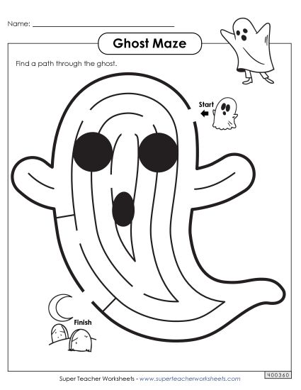 Puzzles - Ghost Maze (Easy) (Printable PDF Worksheet)